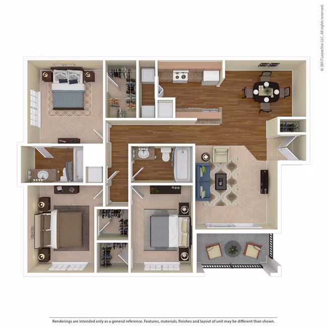 3 Bed 2 Bath 1362 SqFt (1284 Net) 3122 floor plan
